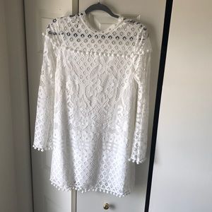 SheIn White Lace Pom Pom Dress